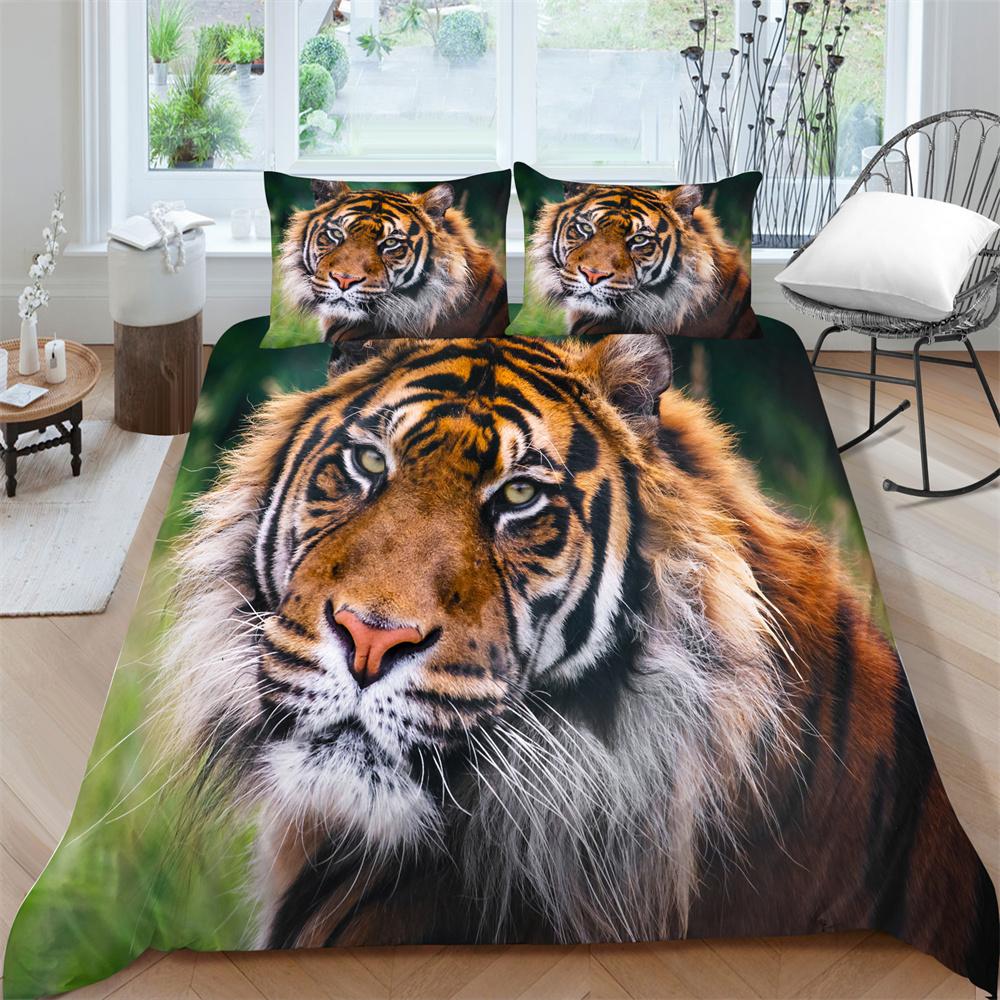 3D Bedding Set Tiger Print Quilt Cover Soft Breathable Comfortable Comforter Duvet Covers Pillowcase  Polyester