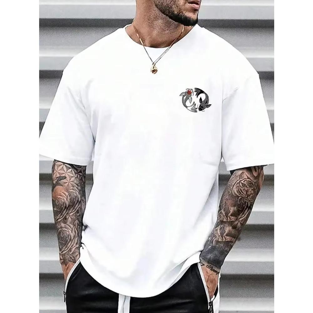

Japanese Koi Harajuku Illustration Pattern T-Shirt Men Summer Casual T Shirt Soft Fashion Short Sleeve Loose Cotton Sportswear XXXXXL белый