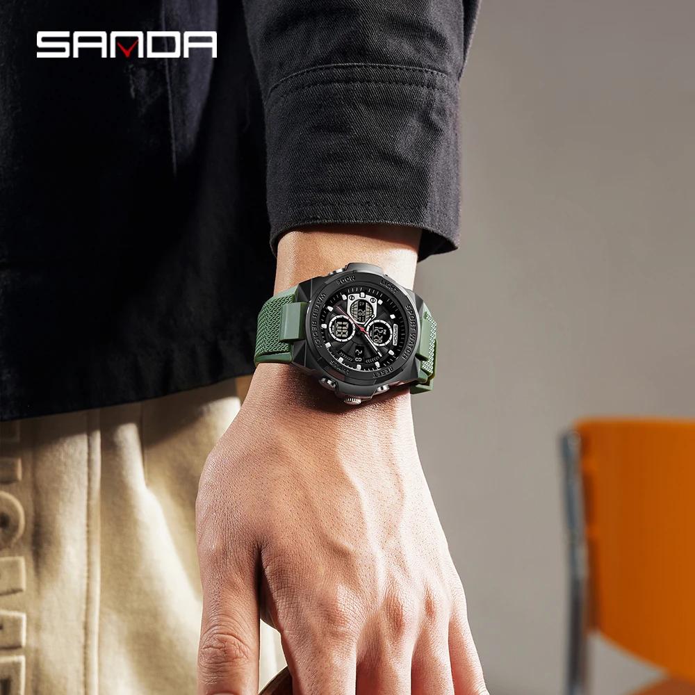 SANDA 3378 Sport Watch Military Wristwatch for Men Alarm Stopwatch LED Digital Back Light Dual Time Display Waterproof Watch Men