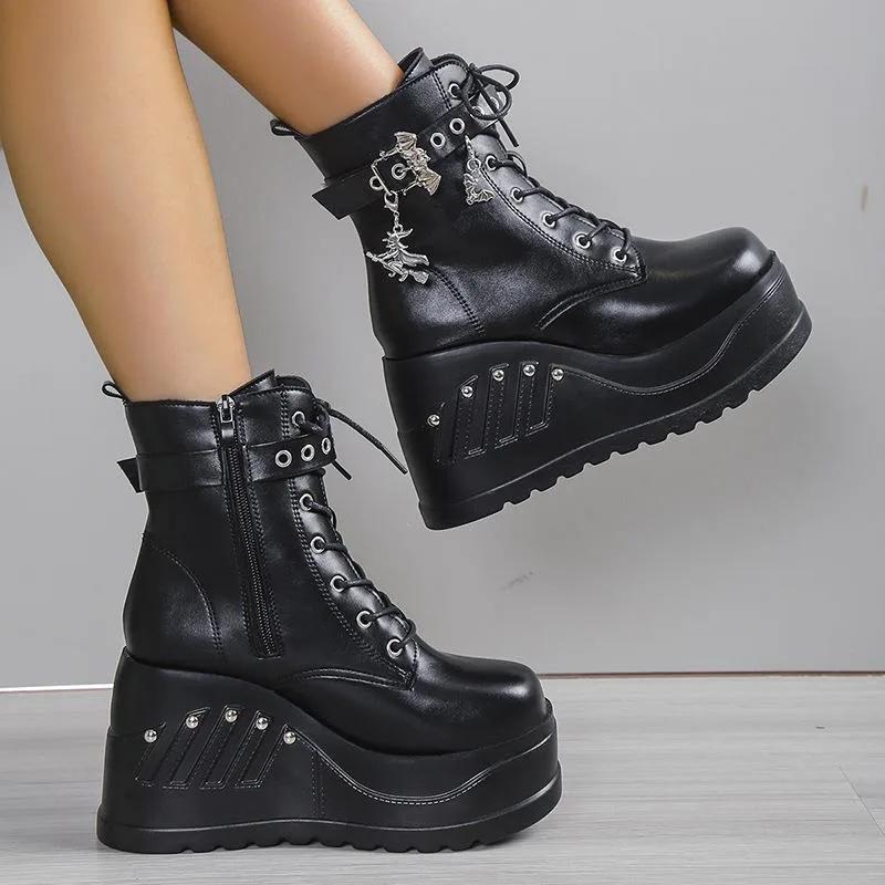 Fashion 2025 New Boots for Women Fashion Hot Sale Punk Goth Platform Heels Wedge Women's Boots Casual Goth Punk Size  Women's Shoes