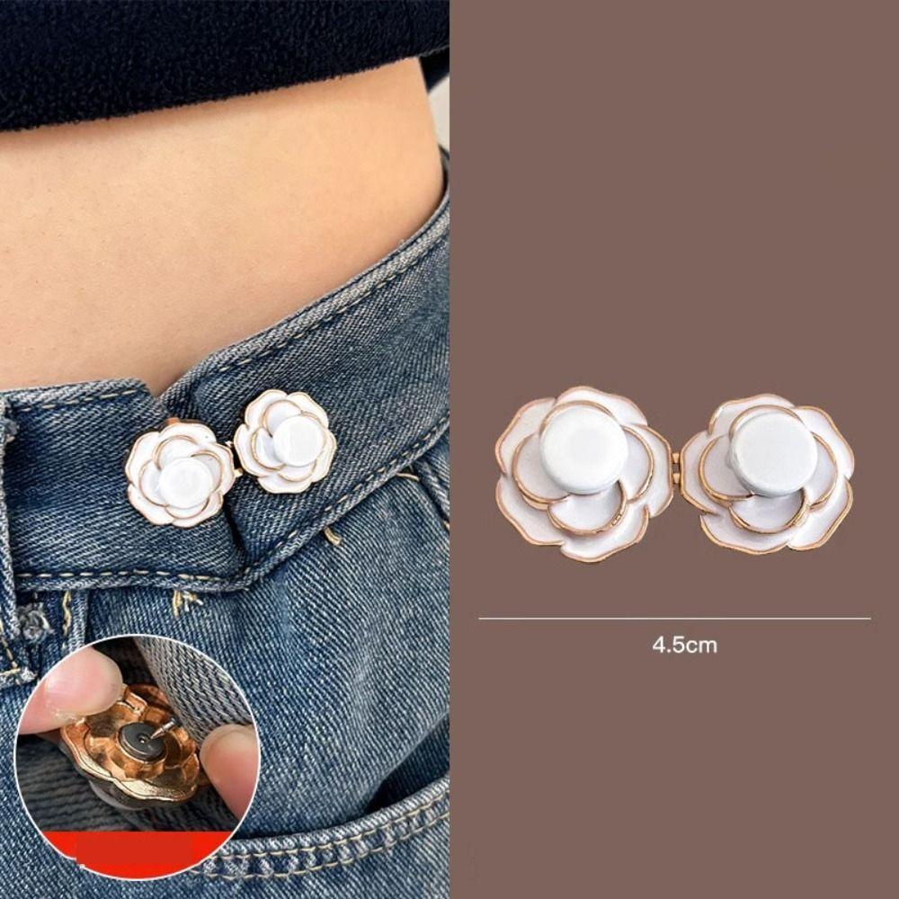 

Detachable Tighten Waist Button Camellia Retractable Button DIY Pants Pin Pants білий