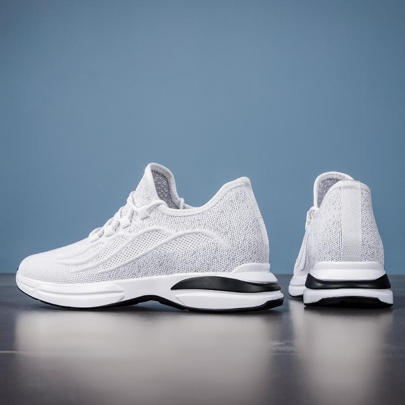 Mode Sommer Herren Aufzugsschuhe Atmungsaktives Mesh Höhenerhöhende Sneaker Herrenschuhe Innenlänge 7cm Outdoor Freizeit Weiß Größere Schuhe