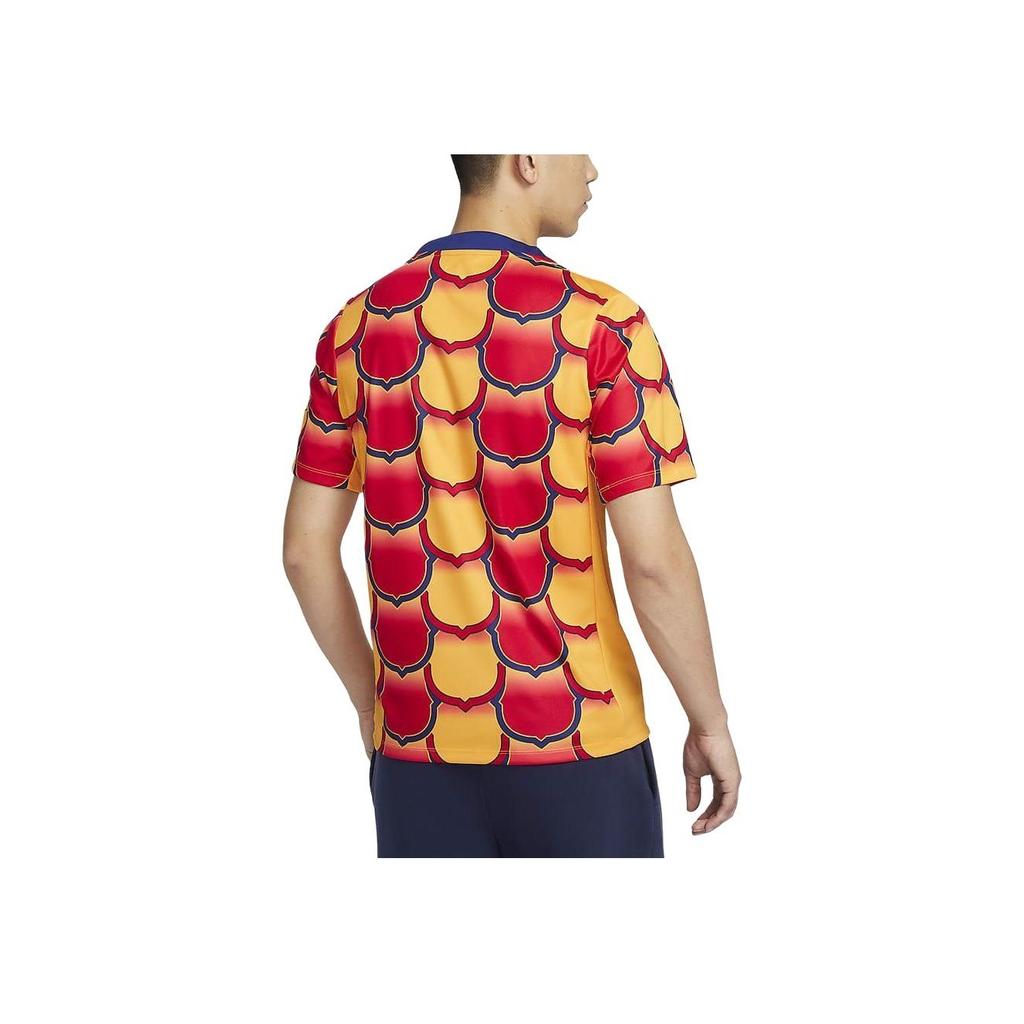 Nike Dri-Fit Academy Koszulka z nadrukiem na całej powierzchni z okrągłym dekoltem Szybkoschnąca Casualowa Koszulka z krótkim rękawem Męska Top Uniwersytecki Złoty FJ5430-740