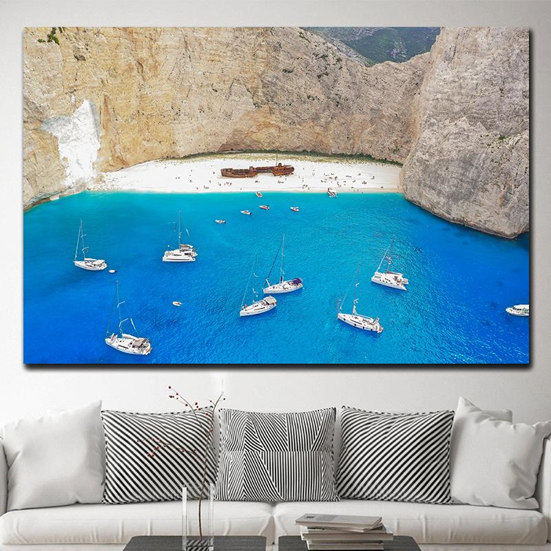 Zakynthos Island Greece Landscape Canvas Painting Navagio Beach Seascape Ocean Posters and Prints Wall Art Wall Decor Cuadros
