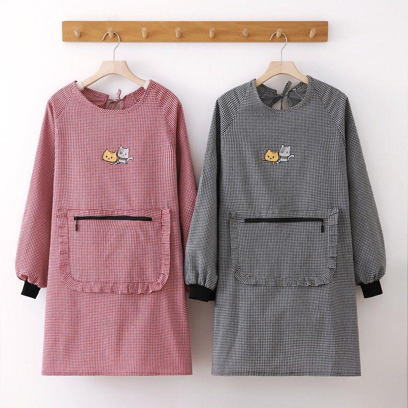 Stylish Cotton Long-Sleeve Coveralls - Autumn/Winter Kitchen & Home Cooking Apron for Adults