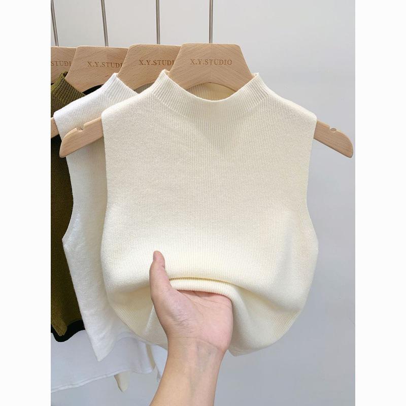 Women's Half-High Neck Sleeveless Knit Sweater Top