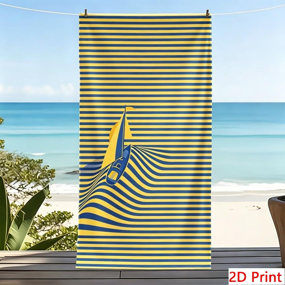 Oversized Sailing Beach Towel XL Nautical Striped Pool Blanket Large Sailboat Bath Towels for Summer Vacation Travel Essentials