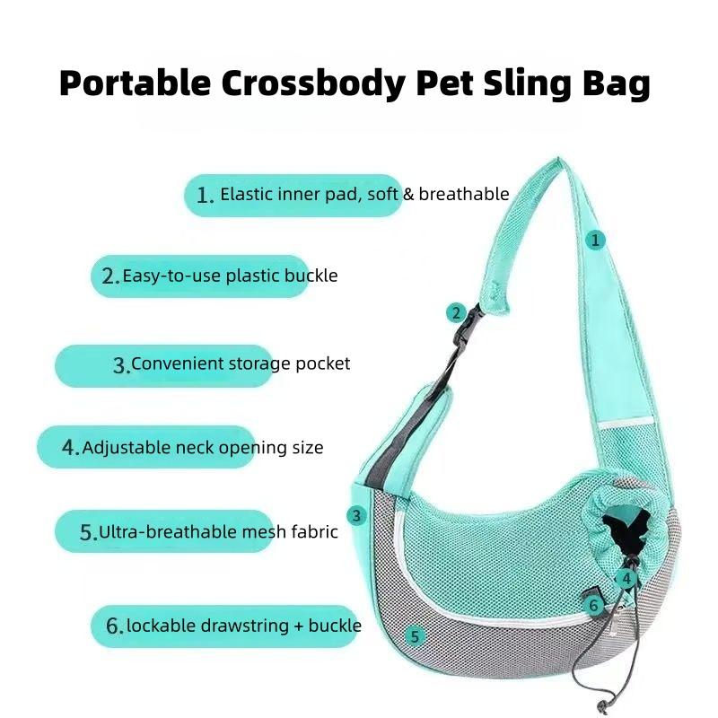 Pet Sling Carrier Breathable Mesh Single Shoulder Bag Drawstring Zipper Crossbody Pet Travel Bag Simple Fashion Portable Outdoor