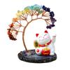 Solar Energy Shake Hands Lucky Cat Base Fate Tree Office Home Natural  Crushed Stone Life Tree Handwoven Weaving Decor
