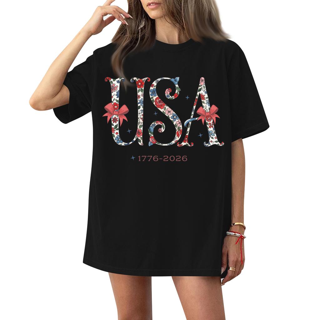Women's Round Neck Printed Short-sleeved T-shirt Top