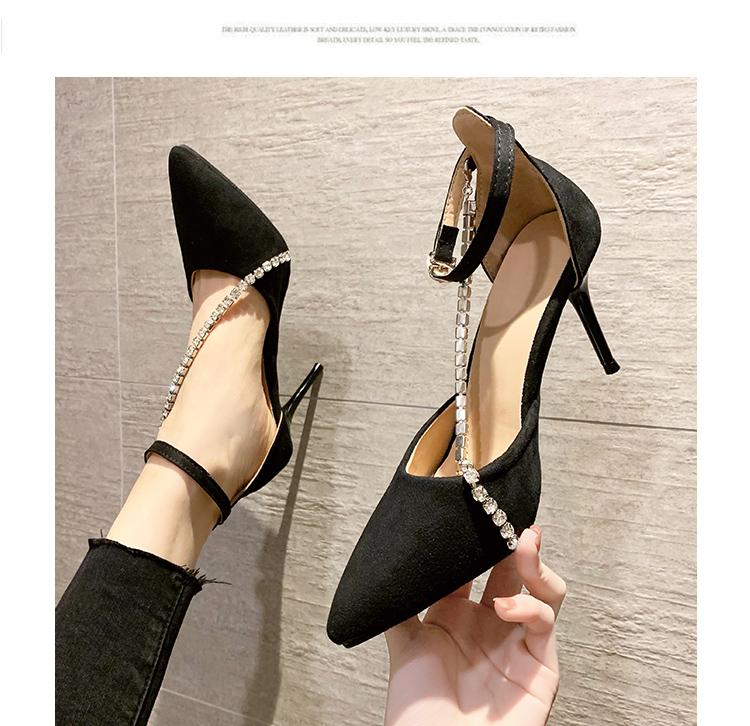 New Black High Heels Women's  Thin Heel Hollow Pointed Single Shoes Sexy Baotou Button Water Drill High heels shoes