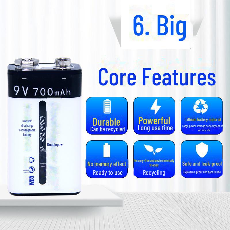 9V Battery Charger Set with 2 Rechargeable 3700mAh Lithium-Ion Batteries
