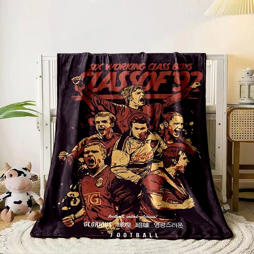 

Illustration of six football players in dynamic celebratory poses. for all seasons blanket lunch break throw gift 80cm x 120cm