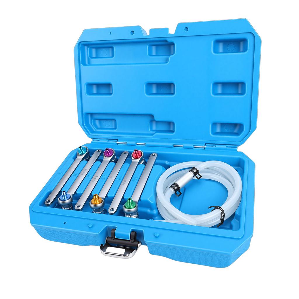 7pcs Brake Bleeder Wrench Set 7 8 9 10 11 12mm Brake Bleeding Wrench Kit with Check Valve Hose for Vehicles