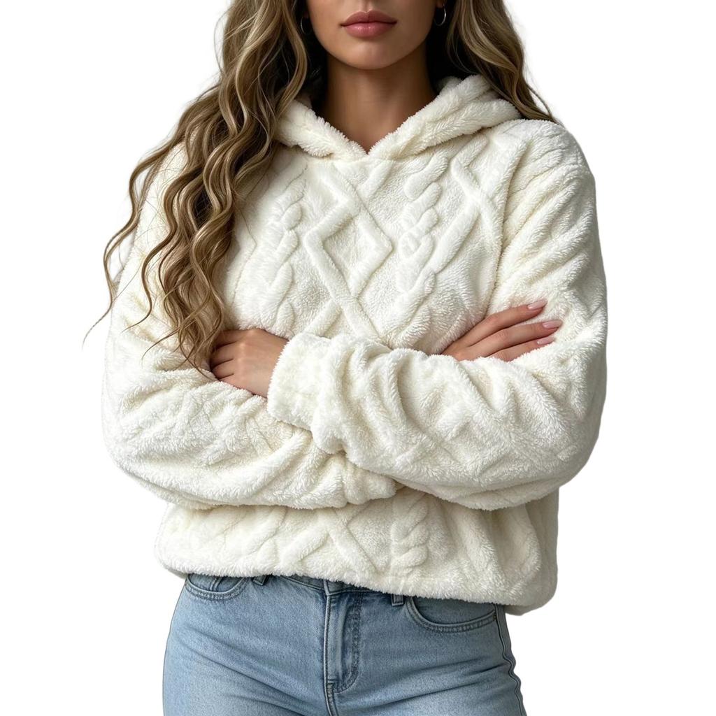 Women's Loose Plush Warm Casual Versatile Hooded Pullover Sweatshirt