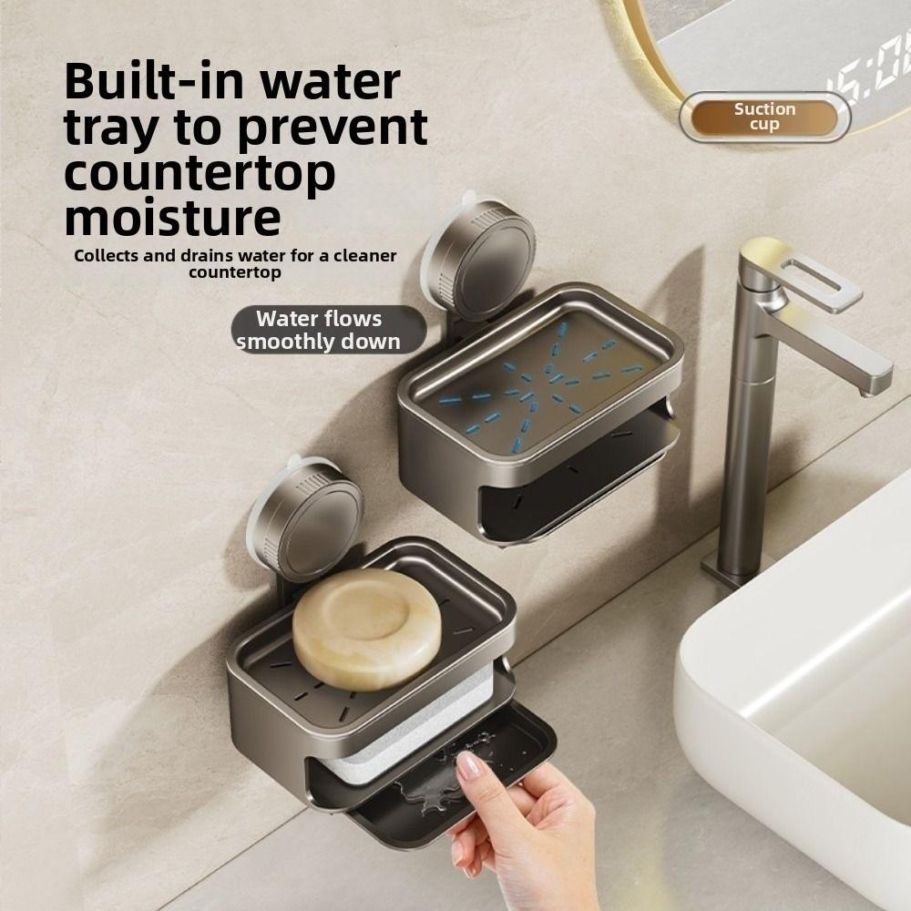 Wall Mounted Self Draining Soap Holder Detachable Soap Drain Box Suction Cup Soap Dish  Shower