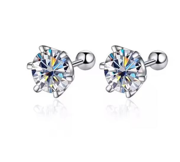 0.3-2CT Moissanite Earrings 925 Silver Round Cut Stud Earrings Piercing Earrings for Men and Women Fine Jewelry