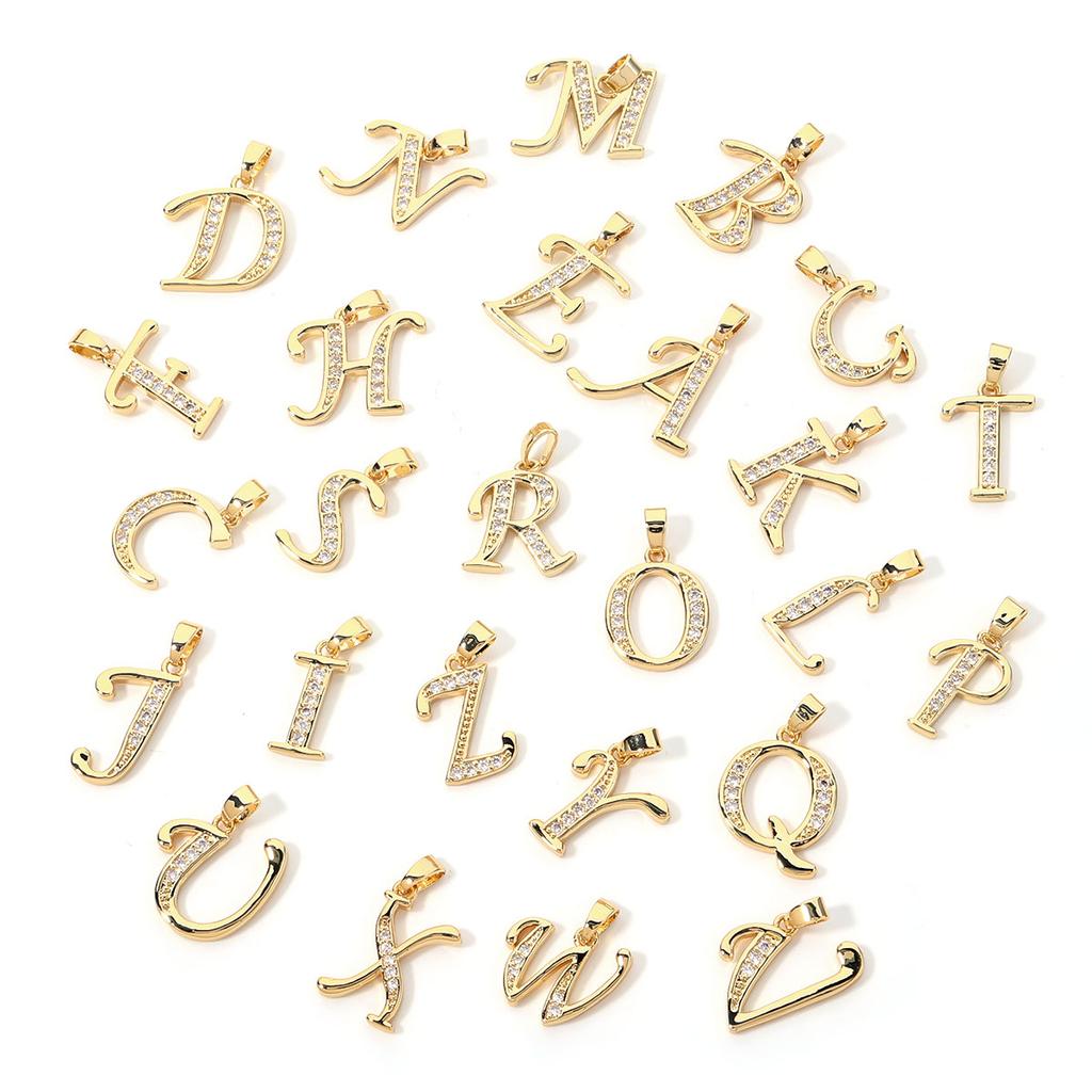 Fashion Gold Plated Letter Charms Alphabet A-Z Zircon Metal Letter Pendants For Jewelry Making DIY Bracelet Necklace Accessories