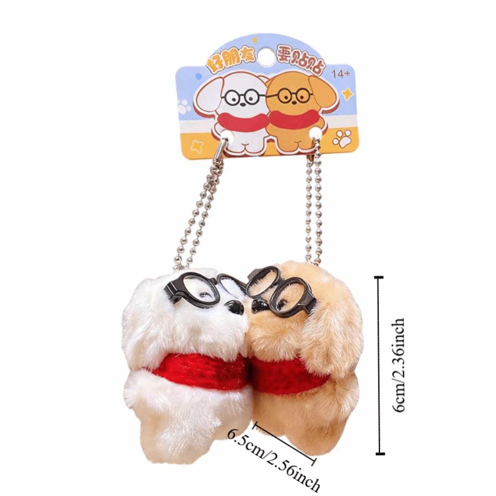 2Pcs Bag Hanging Plush Doll Keychain Cute Magnetic Dog Keychain Collar Glasses Dog Pendant Couple
