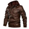Autumn and Winter Men's Detachable Hooded Knitted Pu Leather Jacket Large Size Motorcycle Leather Jacket
