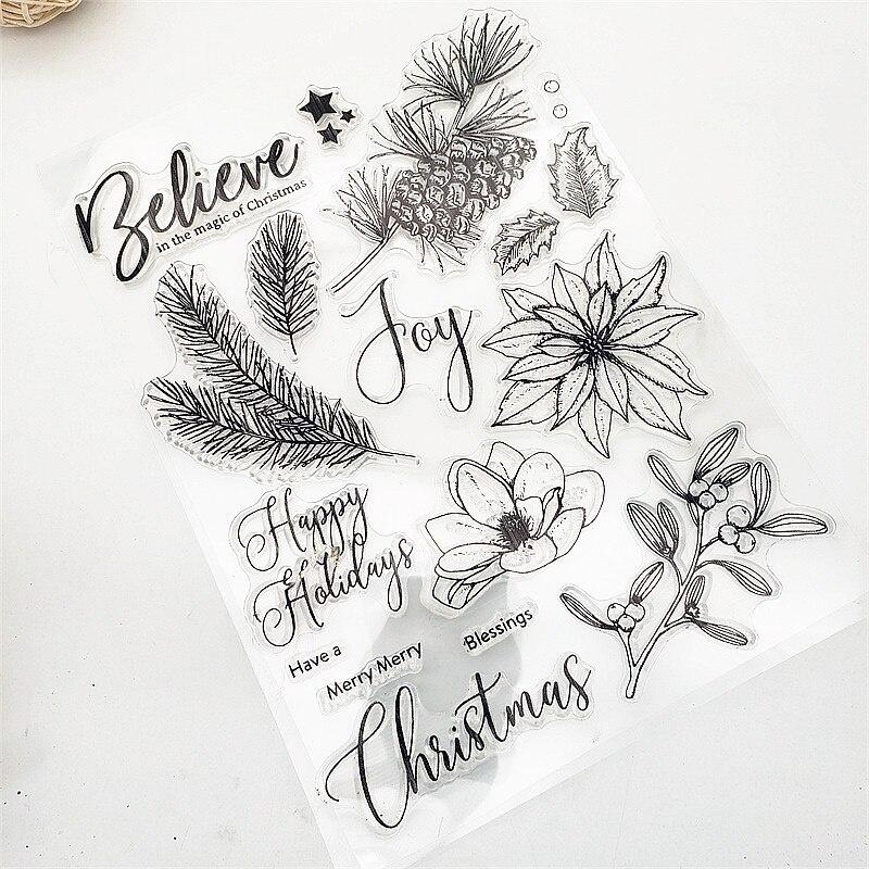 15x20.5 Christmas Pine Clear Stamps Transparent Seal Silicone Seal TPR Christmas Wedding Roller Stamps DIY Scrapbook Album Card