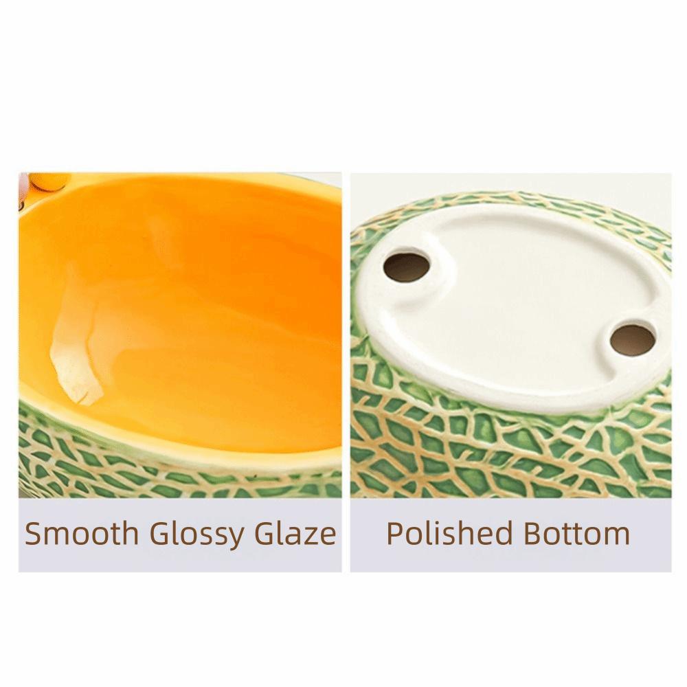 Hami Melon Shape Fruit Bowl with Fork Large Capacity Cute Toothpick with Holder Household Use
