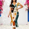 Women Plus Size V Neck Short Sleeve Fitted Abstract Printed Fishtail Dress