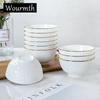 4Pcs Set Ramen Bowl Set Phnom Penh Embossed Rice Bowl High-quality Bone China 6 Inch Noodle Dinner Plate Set Ceramic Dinnerware