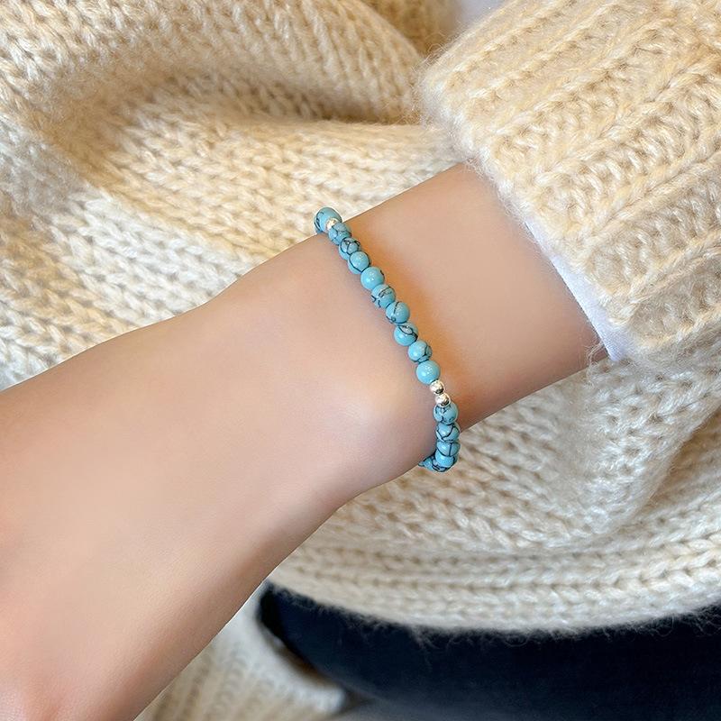 VENTFILLE 925 Sterling Silver Bead Turquoise Agate Bracelet For Women Girl RetroVersatile Originality Jewelry Gift Dropshipping