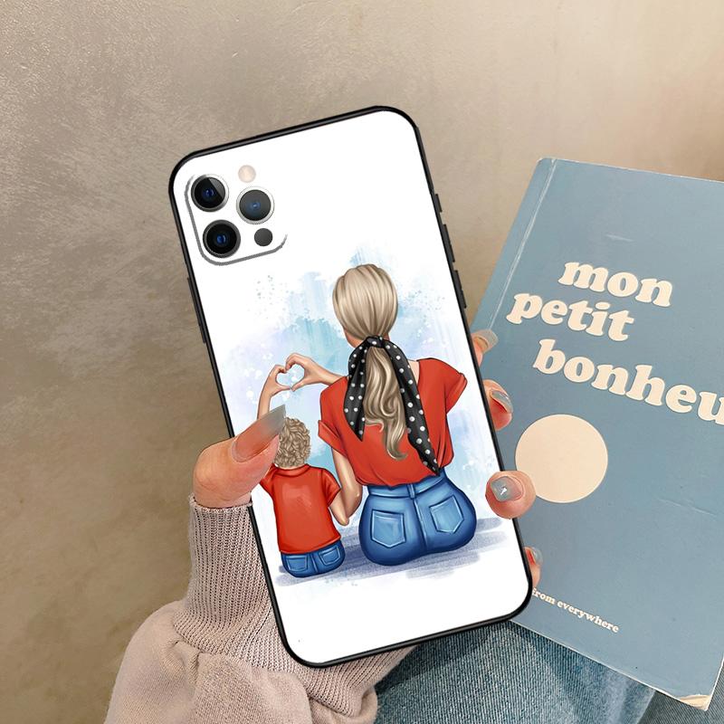 

Black Brown Hair Baby Mom Girl Son Case For iPhone 17 Air 15 14 13 12 11 16 Pro Max 13 mini XR 15 16 Plus 16e Back Cover Shell iPhone 14