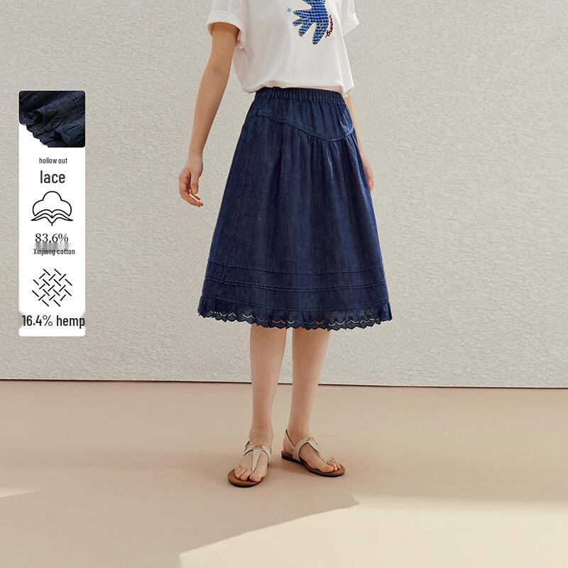 

INMAN Women s Retro Lace Patchwork Denim A-Line Skirt S