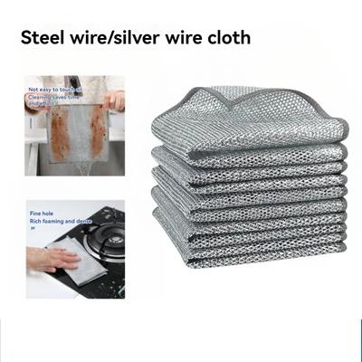10/20pcs Magic Dishcloth Silver Wire Cleaning Kitchen Cloth Thickened Microfiber Wash Towel Built-in Sponge Steel Wire Ball Rag