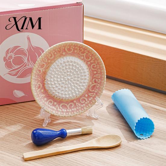 Baby Complementary Food Grinder Ceramic Garlic Grater Plate, Embossed Grinding Dish for Grating Kitchen Vegetable Puree Maker Wasabi Ginger