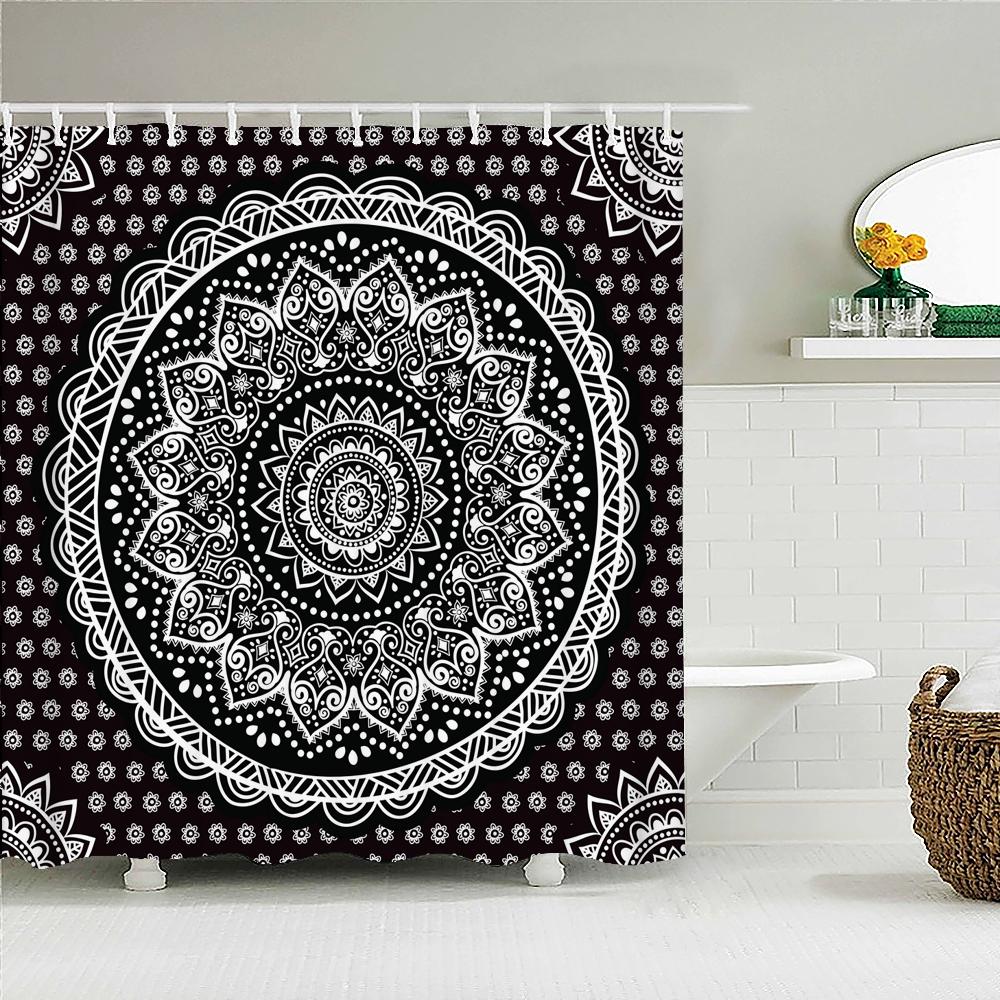 

Bohemian style Shower Curtains Mandala Boho Flowers and Plants Printing Bathroom Curtains Waterproof Polyester Bath Curtain W90xH180cm
