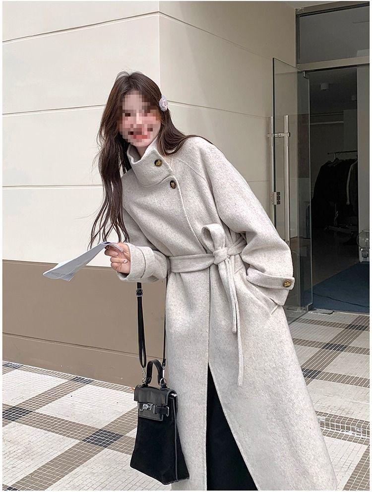 Women's Black Wool Coat - 2025 Autumn/Winter Hepburn Style Elegant Slimming Outerwear