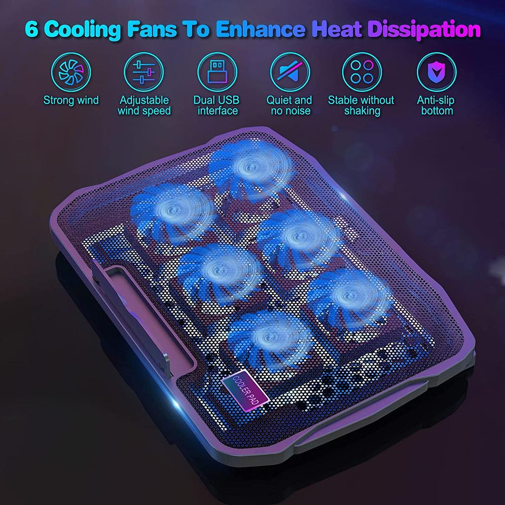 NUOXI H9 Height Adjustable 6 Fan Laptop Cooling Pad for 12-16 Inch Gaming Notebook Cooler Stock