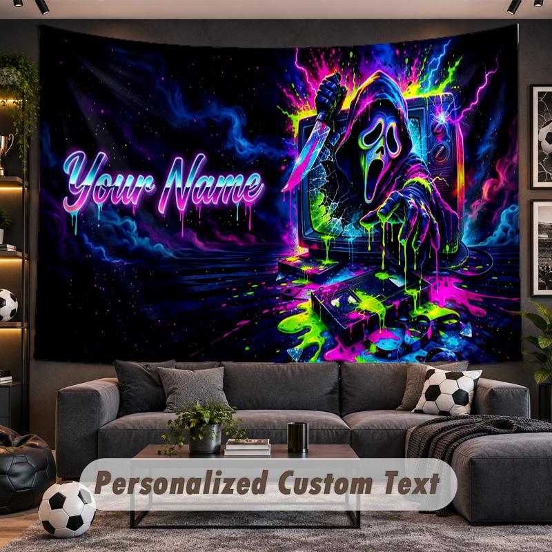 Scream Ghostface Personalized Tapestry Support Custom Name, Wall Art Home Decoration