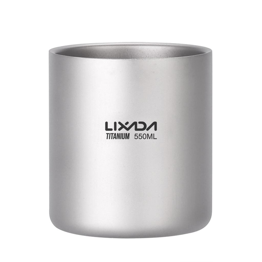 Lixada 550ml Titanový hrnek s dvojitou stěnou na vodu, čaj, kávu pro domov, kancelář, kempování v přírodě