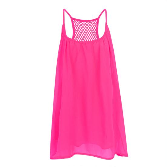 Women Summer Solid Color Sleeveless Grids Backless Large Hem Sling Mini Dress