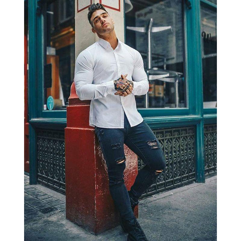 

New Arrival Muscle Men American Exercise Workout Clothes Men s Long-Sleeve Shirt Quick-Drying Ultra-Stretch Cotton British Fashion Plus Size White 55kg-65kg