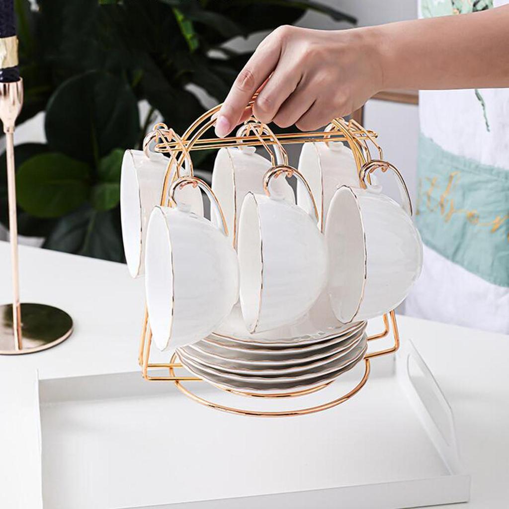 Modern Tea Cup and Saucer Display Rack Durable with Hook Cup Holder Cup Rack for