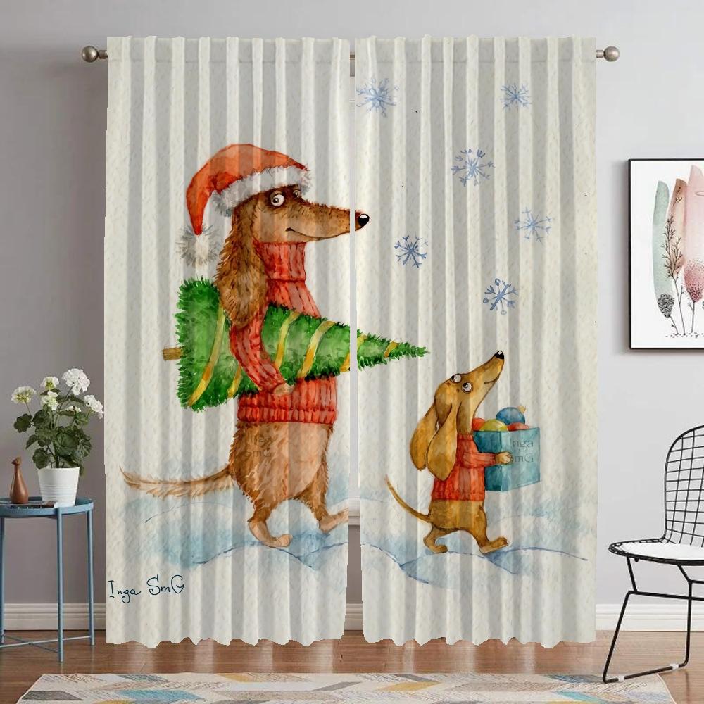 Dachshund Anti-mosquito Curtains 2 Pieces Halloween Decoration Kitchen Curtains for Living Room Curtain Partition Shades Elegant