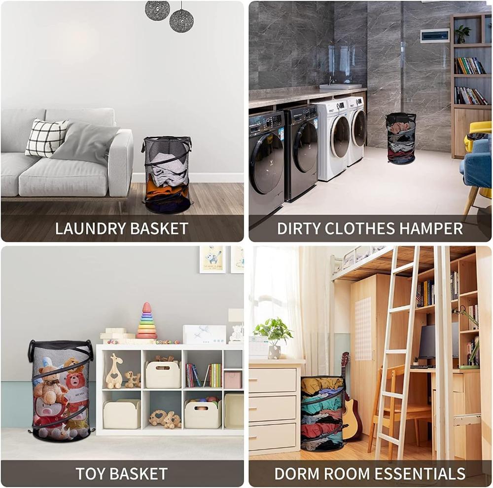 Cesto Pieghevole per Biancheria Sporca Rete Grande Sacca Porta Filati Secchio con Telaio Organizzatori per Bucato Sacca Portaoggetti Organizer per la Conservazione