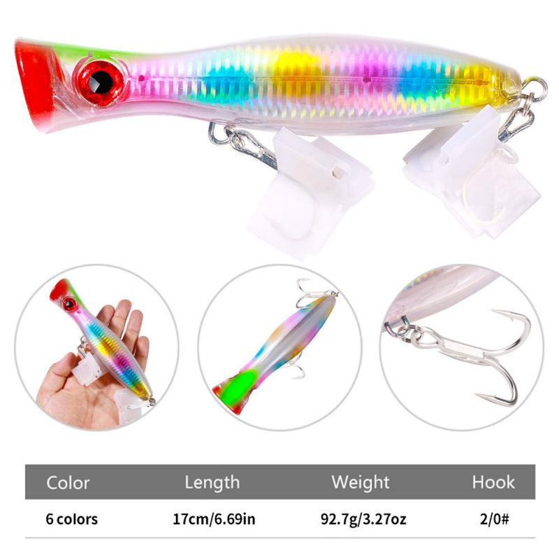 6PCS 17CM 92.7GBoat Fishing Trolling Lure, Surface System, Wave-popping, Heavy Weight Plastic Lure, Creates Noise When Hitting T