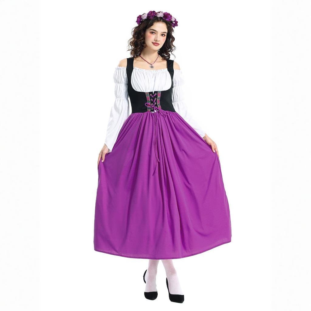 Women's Vintage Farm  Dress Solid Color Patchwork Long Sleeve Dresses