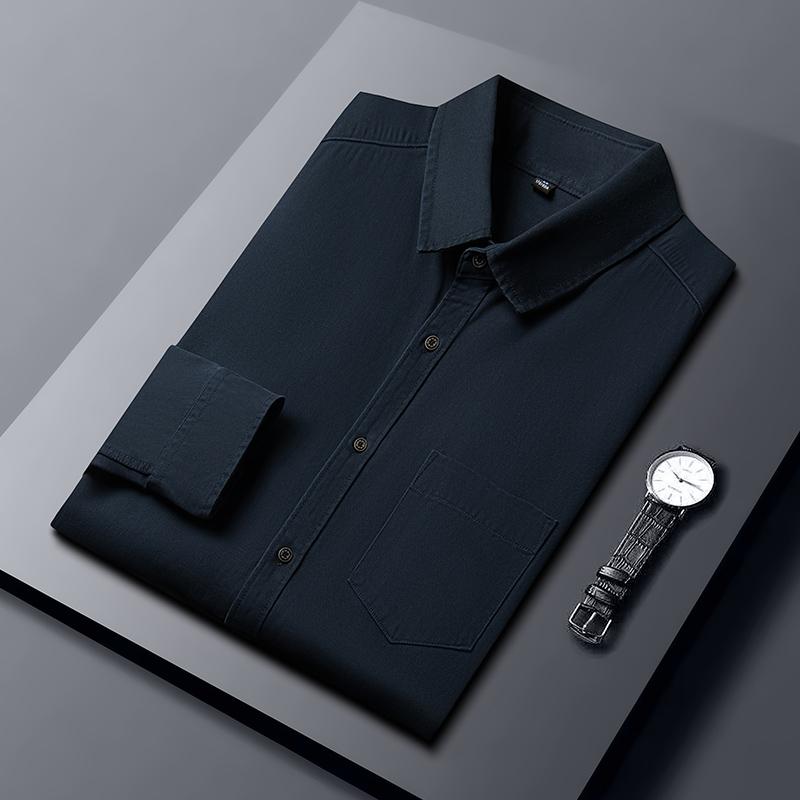 Neues Herren Langarm Unifarben Koreanischer Stil Trendig Locker Schwarz Lässig Arbeitshemd für Frühling und Herbst