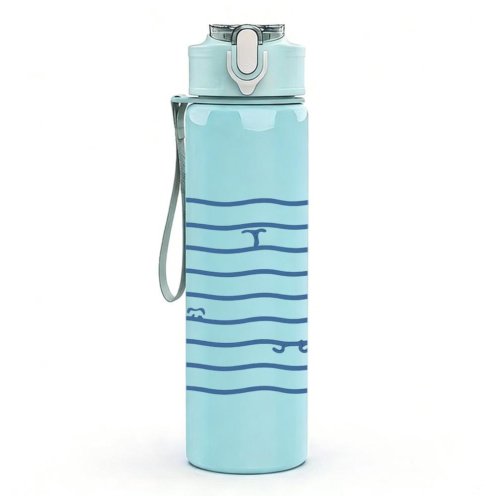 1PC Blue Wave Line Horizontal Stripes 750ml Color Plastic Sports Water Bottle Leakproof Flip Straw Lid Suitable for Sports Office Home Use