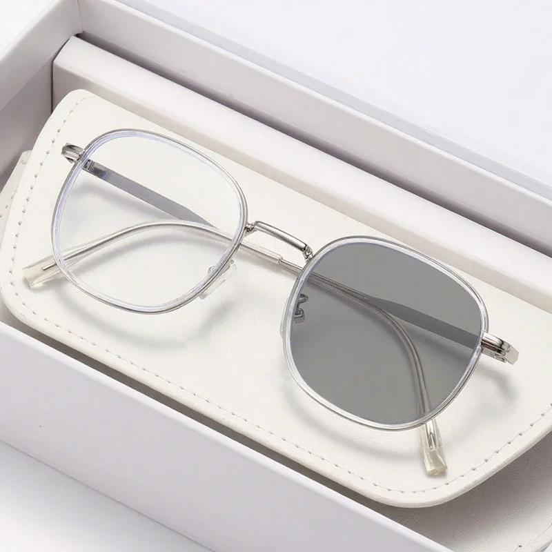 New Retro Photochromic Myopia Glasses for Women Men Large Frame Anti Blue Light Color Changing Sunglasses with Diopter 0 To -4.0