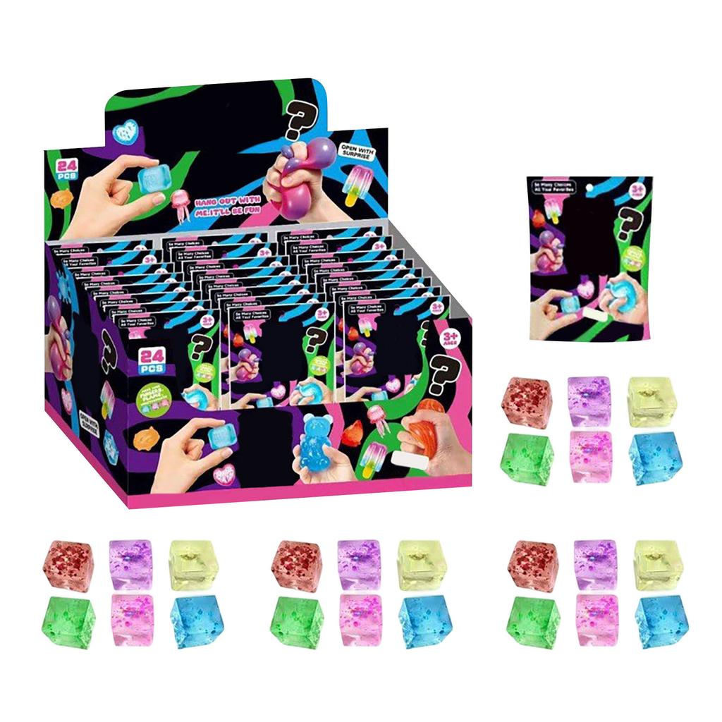 24pcs TPR Material Sensory Stress Relief Toys Set 3D Squeeze Fidget Toys Blind Box Collection for Kids and Adults