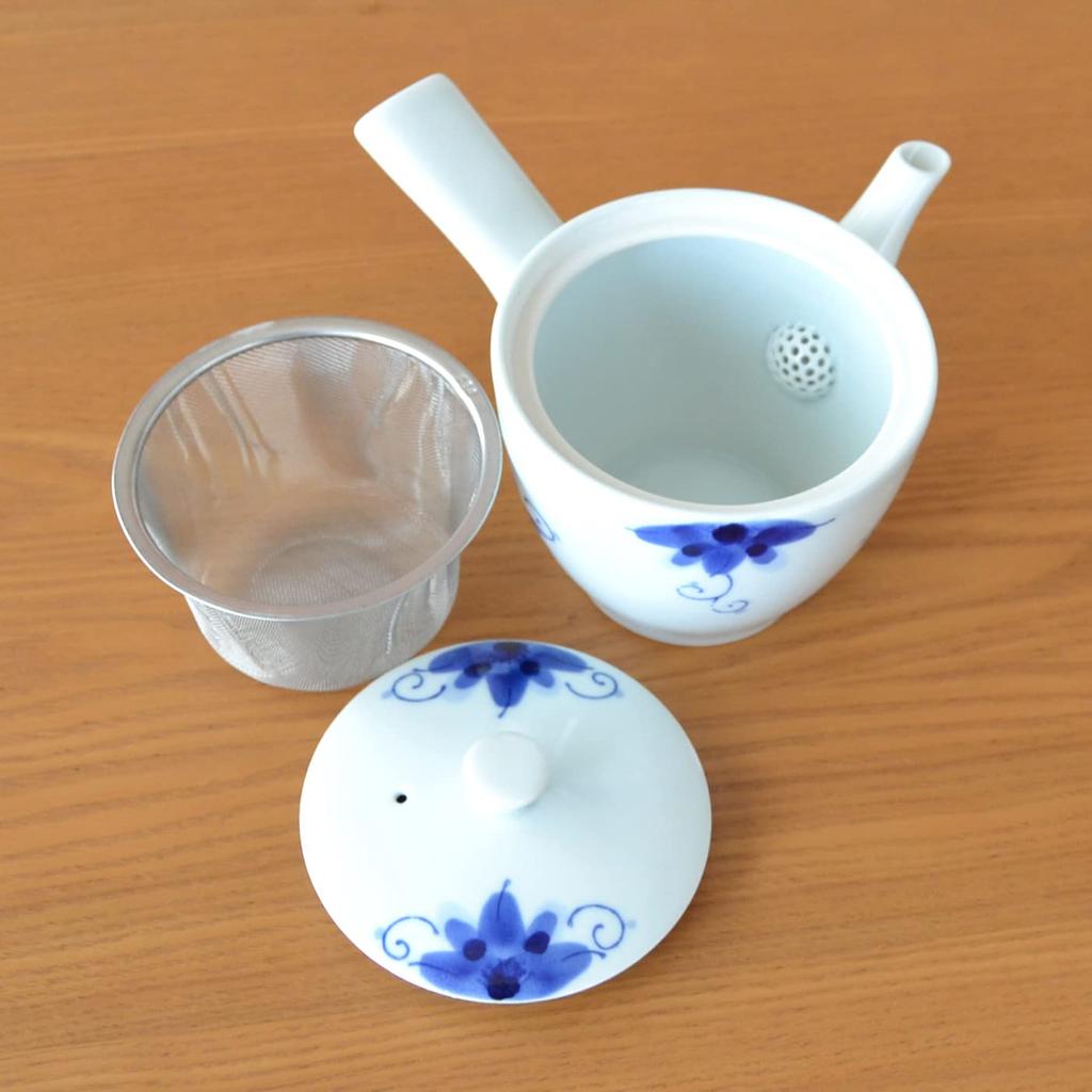 Stylish Flat with Made In Japan Arita-yaki Sakura-so U-shaped Teapot, 400ml, Strainer,